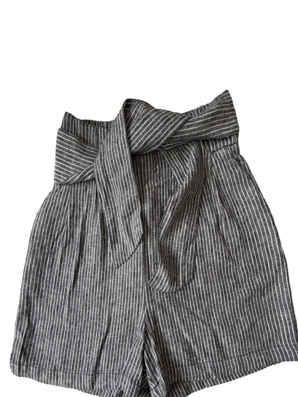 Dynamite Womens Black/White Stripe Linen Blend Fabric Belt Summer Shorts-Sz-S